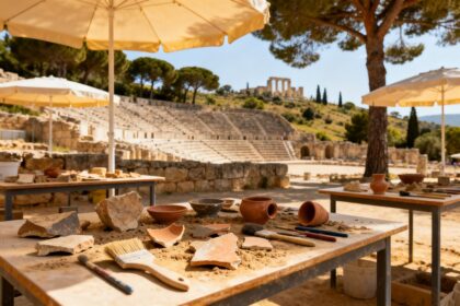 Atelier de fouille archéologique en famille près des vestiges romains, sur la colline de Cimiez à Nice