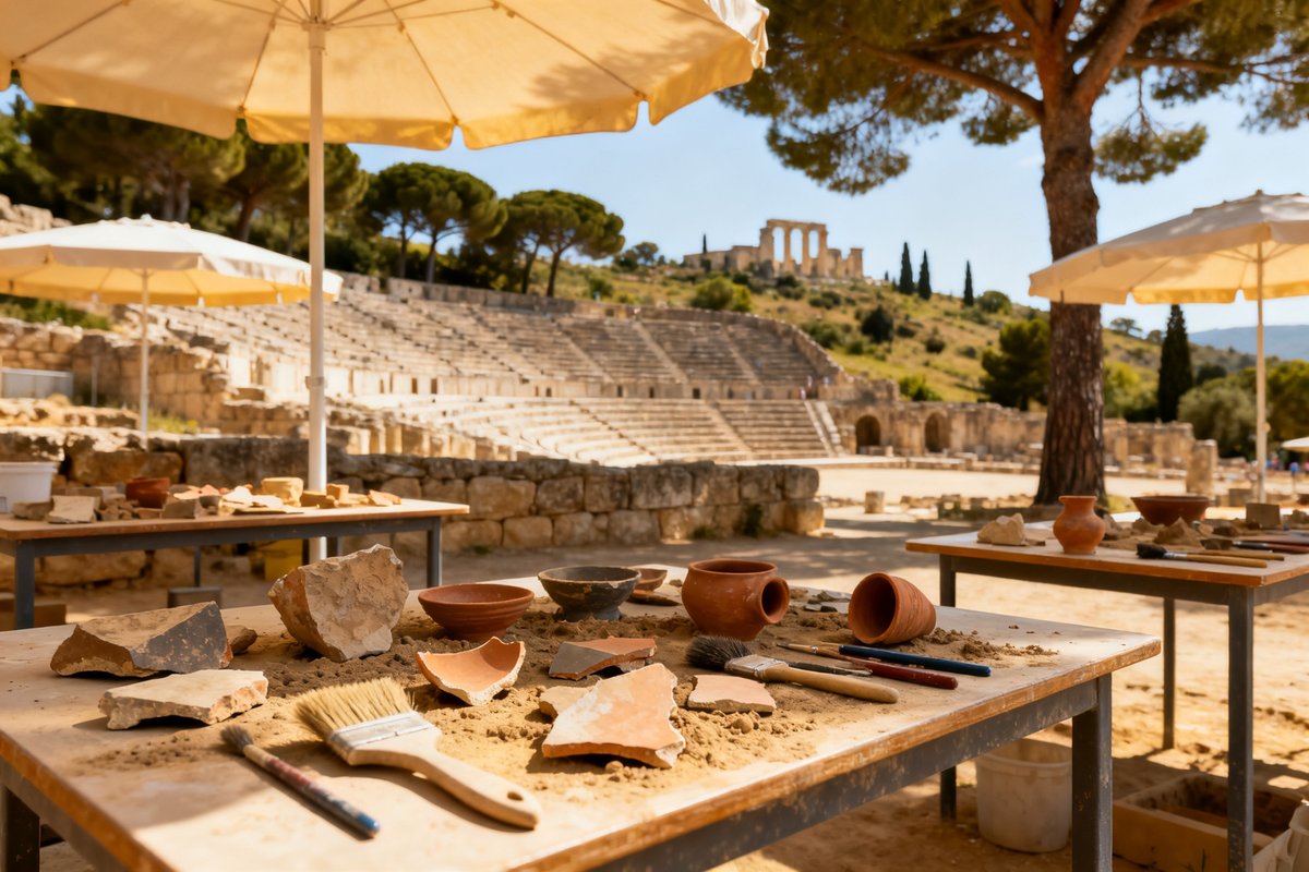 Atelier de fouille archéologique en famille près des vestiges romains, sur la colline de Cimiez à Nice